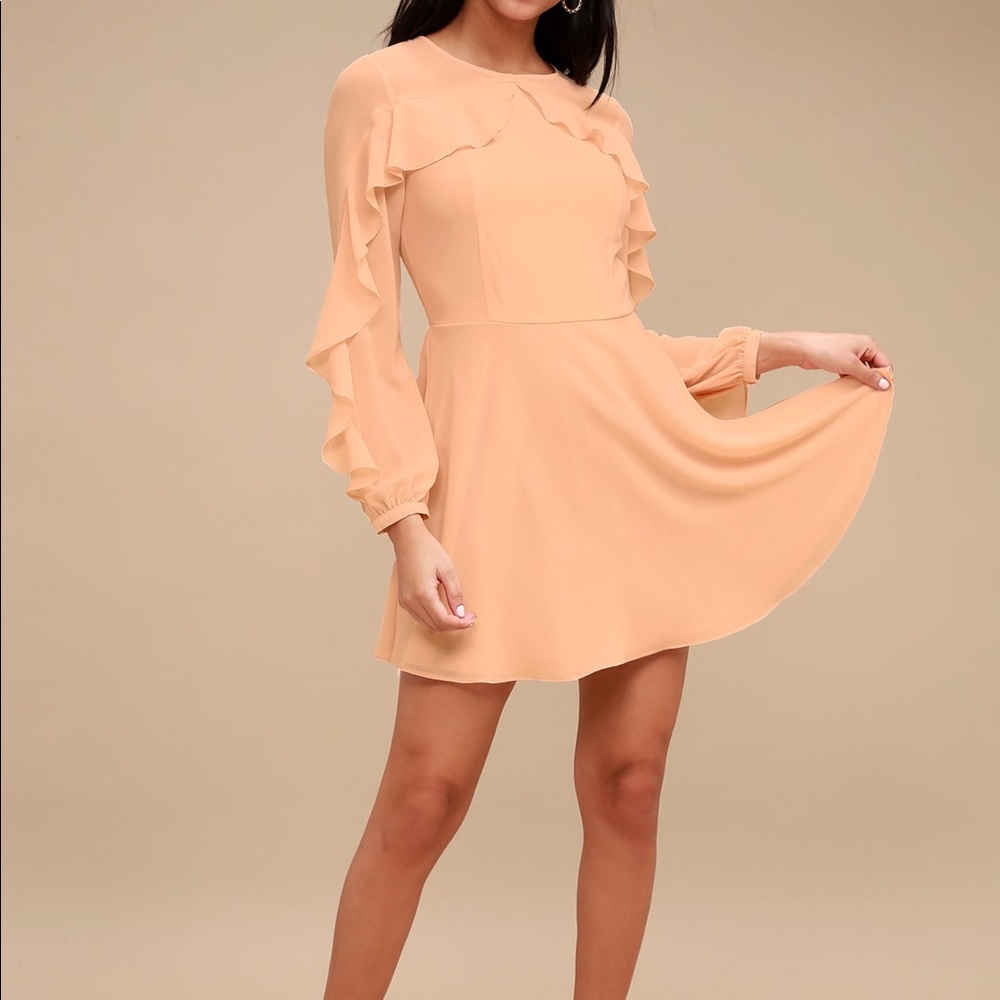 LONG TIME LOVE PEACH LONG SLEEVE SKATER DRESS